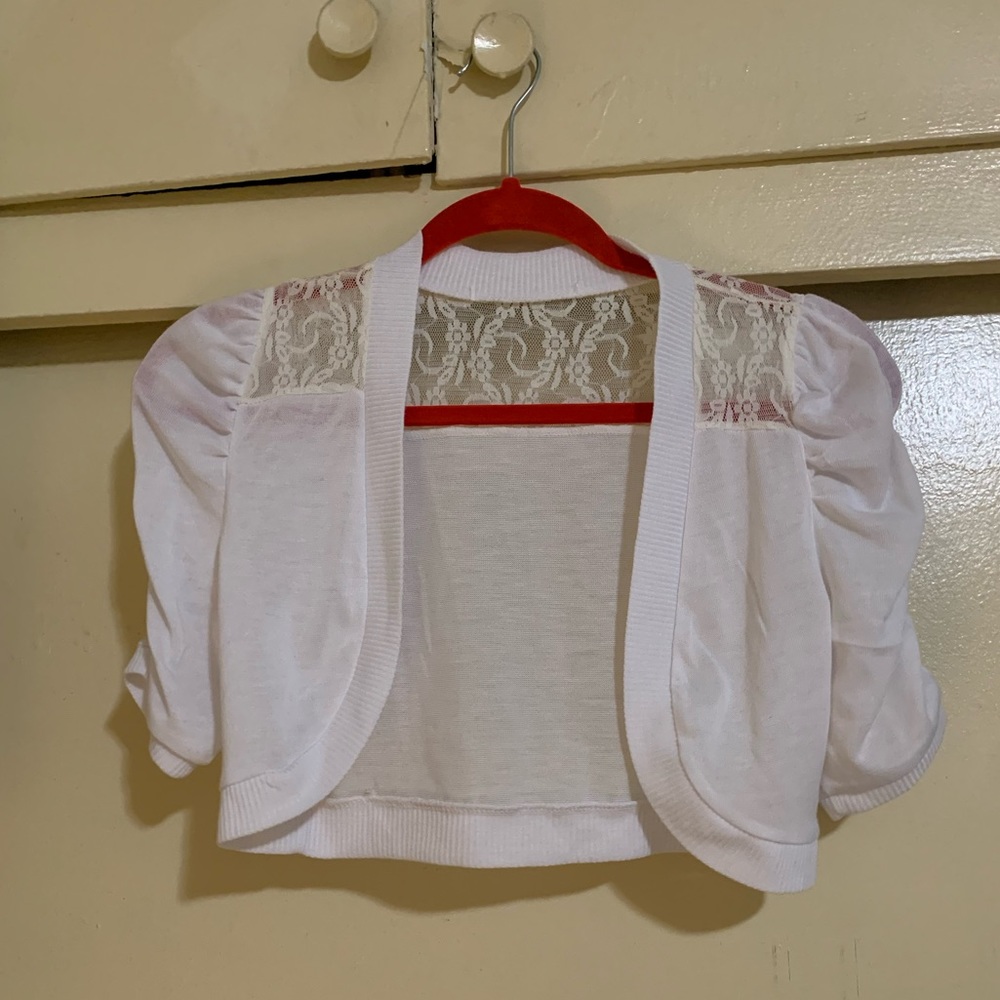 White Fancy Lace Cropped Cardigan